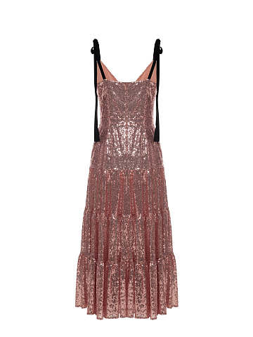 Sundress with golden pink sequins and three-tier skirt, 2