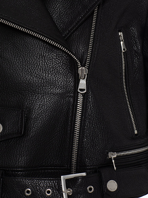 Black Cropped Leather Biker Jacket, 3