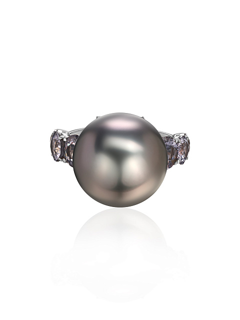 White gold ring with gray Tahitian pearl and spinel, 3