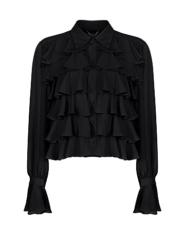 Black Ruffle Chiffon Blouse, 1