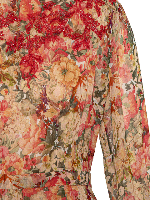 Beige Floral Chiffon Midi Dress, 4 Beige Floral Chiffon Midi Dress, 4