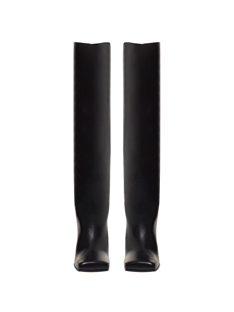 Black Leather Boots With Square Toe, 3