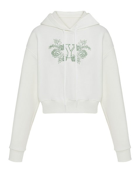 Cropped white hoodie with embroidery, 1 Cropped white hoodie with embroidery, 1