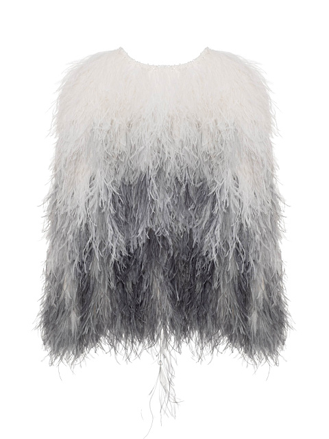 Grey Cropped Feather Jacket In Degrade Technique With Crystals, 2