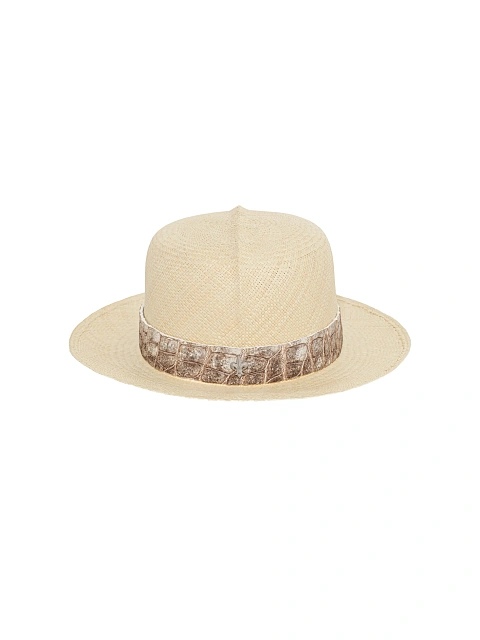 Himalayan Crocodile Leather Trimmed Straw Hat, 2 Himalayan Crocodile Leather Trimmed Straw Hat, 2