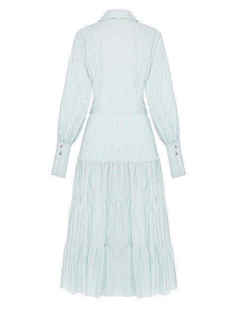 Light Green Striped Shirt Midi Dress, 2
