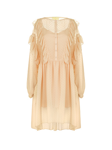 Beige Ruffled Chiffon Mini Dress, 1