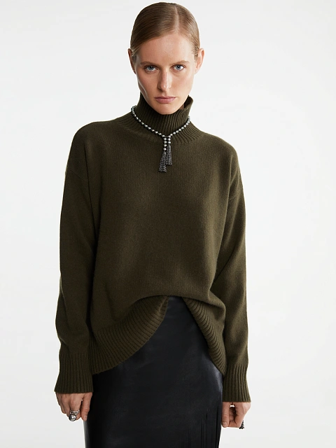 Dark Green Royal Cashmere Turtleneck Sweater, 2