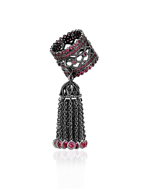 Black Silver & Pink Cubic Zirkonia Tassel Ring, 1