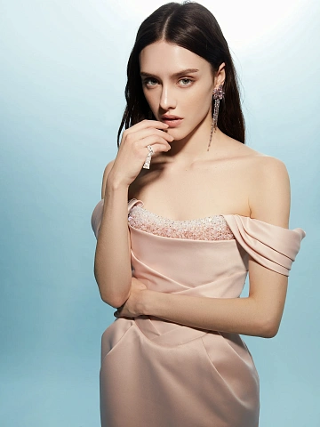 Light Pink Rhinestones Taffeta Midi Dress, 2