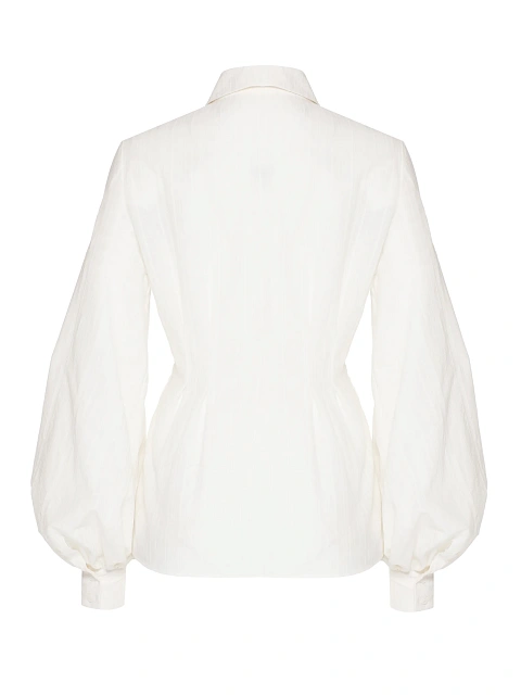 White striped cotton blouse with voluminous sleeves, 2 White striped cotton blouse with voluminous sleeves, 2
