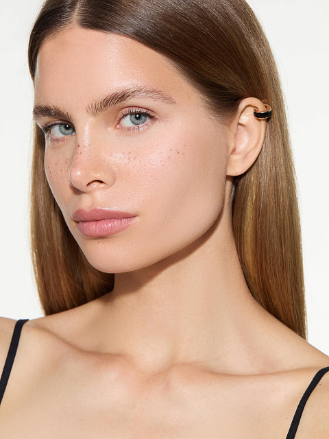 Wide rose gold ear cuff with black enamel, 2