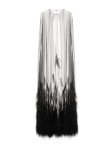 Black Rhinestones & Feathers Mesh Cape, 1