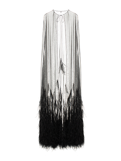 Black Rhinestones & Feathers Mesh Cape, 1 Black Rhinestones & Feathers Mesh Cape, 1