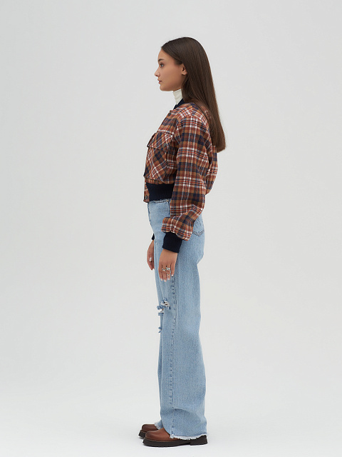 Rust Brown Plaid Cropped Bomber Jacket, 6 Rust Brown Plaid Cropped Bomber Jacket, 6