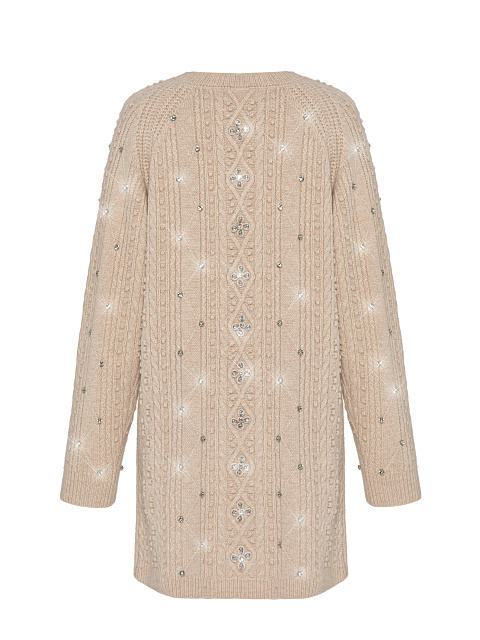 Biege Rhinestones Long Wool Cardigan, 2 Biege Rhinestones Long Wool Cardigan, 2