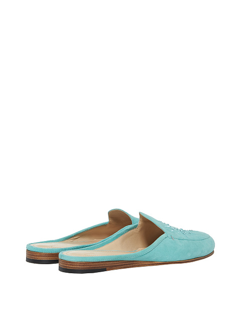 Turquoise Embroidered Suede Mules, 3