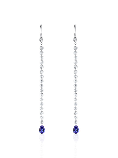Earrings made of white gold with pear-cut tanzanites and diamonds, 1