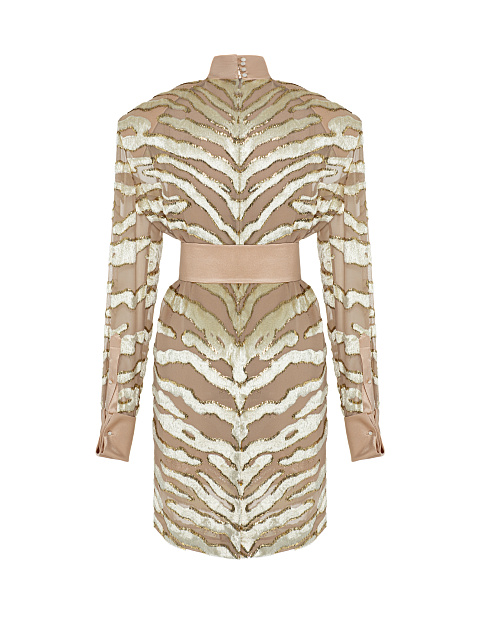 Beige devoré velvet midi dress, 2