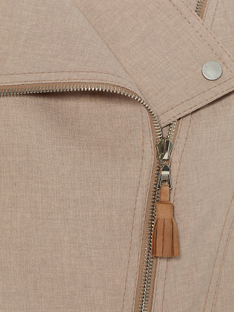 Beige Cropped Linen Biker Jacket, 3