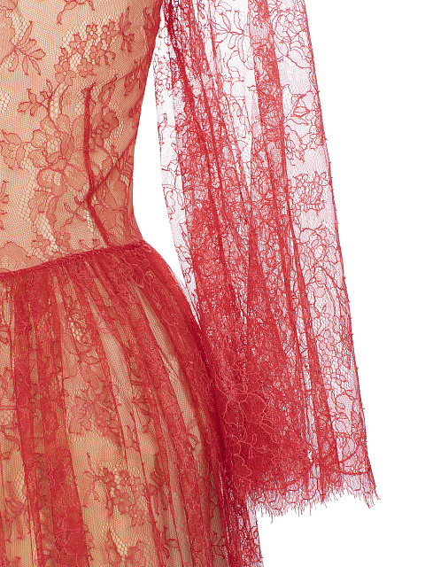 Red Lace Double-Layered Midi Dress, 4