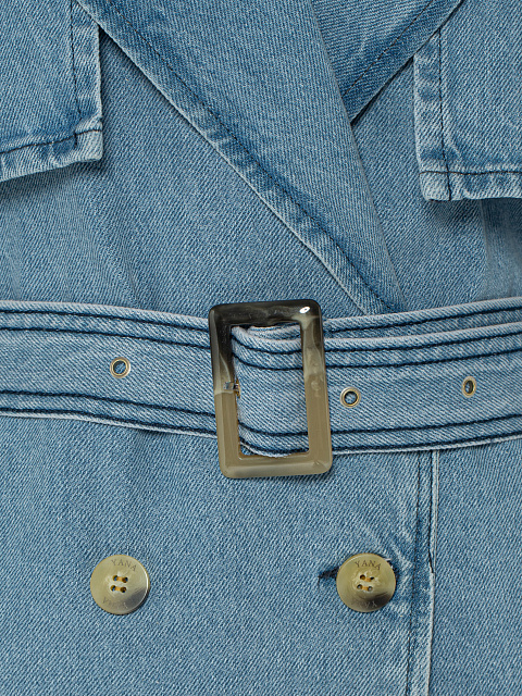 Blue Double-Breasted Denim Trench Coat, 3