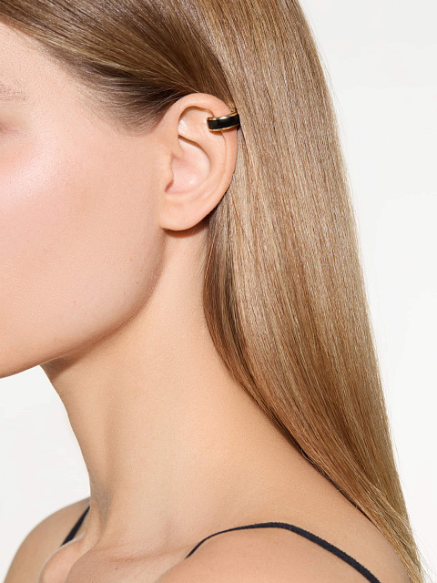 Wide yellow gold ear cuff with black enamel, 2