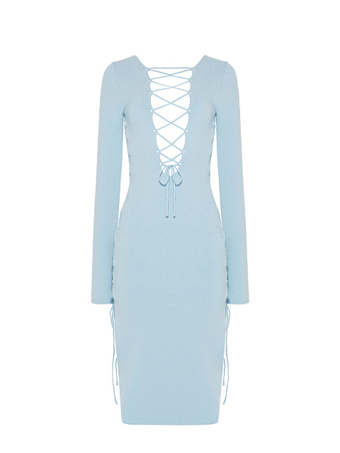 Light Blue Lace Up Jersey Midi Dress, 1 Light Blue Lace Up Jersey Midi Dress, 1
