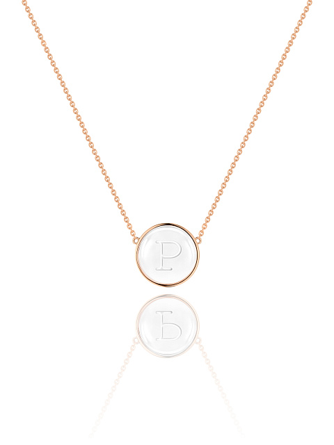 Necklace with a pendant with the letter P in rose gold with rock crystal, 1