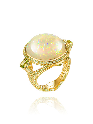 Yellow Opal & Peridot & Gold Ring, 1