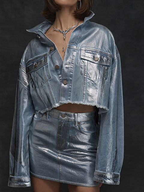 Silver Plated Light Blue Denim Jacket, 8