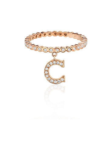 Round Diamond & Rose Gold "С" Letter Ring, 1