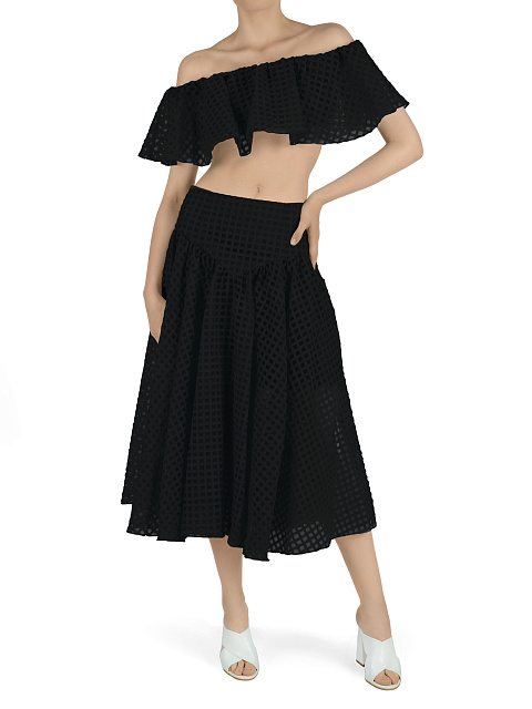 Black Checked Chiffon Top & Midi Skirt, 5 Black Checked Chiffon Top & Midi Skirt, 5