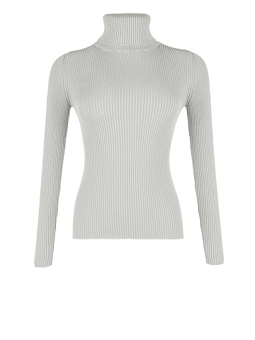 Light Grey Rib Knit Jersey Turtleneck, 1