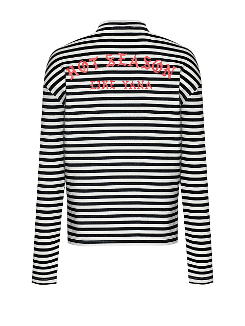 Black and white cotton striped top with red print, 3 Black and white cotton striped top with red print, 3