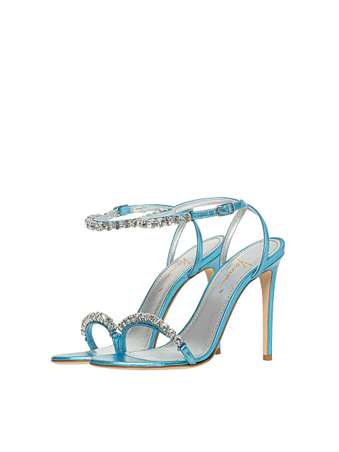 Blue Leather Sandals With Rhinestones, 1