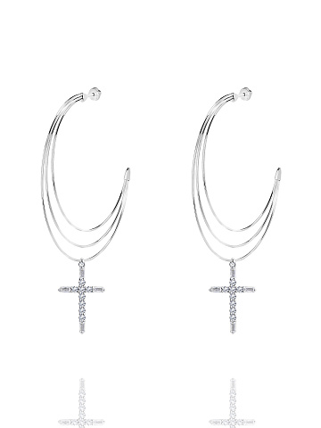 Silver & Cubic Zirkonia Hoop Earrings, 1