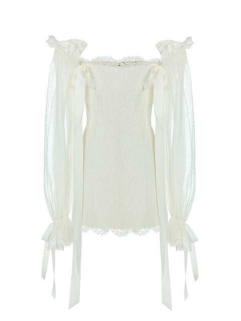 White Lace Open Shoulder Mini Dress, 1
