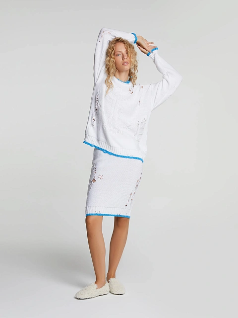 White Jersey Sweater & Midi Skirt Set, 6 White Jersey Sweater & Midi Skirt Set, 6