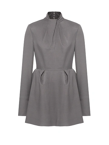 Grey Pied-de-poule Draped Mini Dress, 1