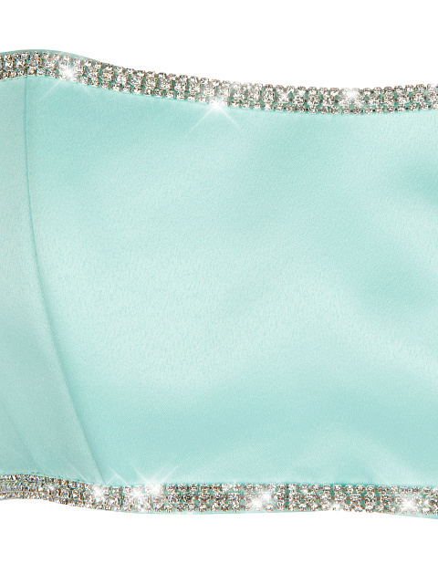 Turquoise Rhinestones Trimmed Satin Top, 4 Turquoise Rhinestones Trimmed Satin Top, 4