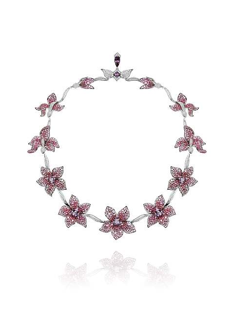 Spinel, Gray Round Diamond, Round Diamond & Palladium Necklace, 4