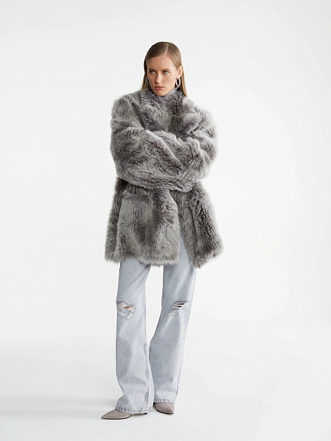 Gray Cropped Sheepskin Coat, 12 Gray Cropped Sheepskin Coat, 12