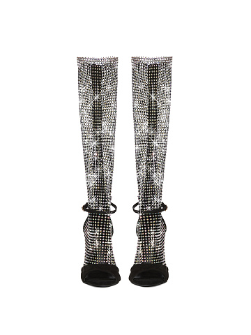Black Knee High Mesh Rhinestone Heels, 2