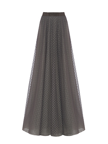 Grey Polka Dot Tulle Maxi Skirt, 1