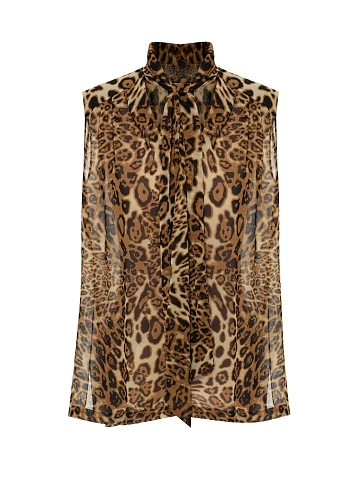 Brown Leopard Print Chiffon Blouse, 1