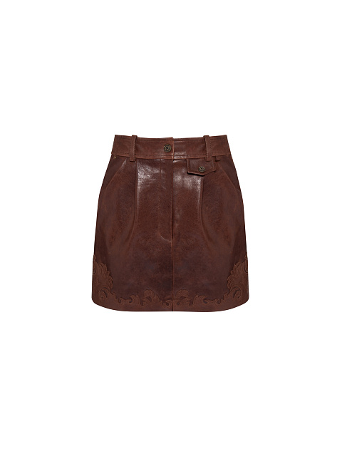 Brown Leather Skirt Suit, 4