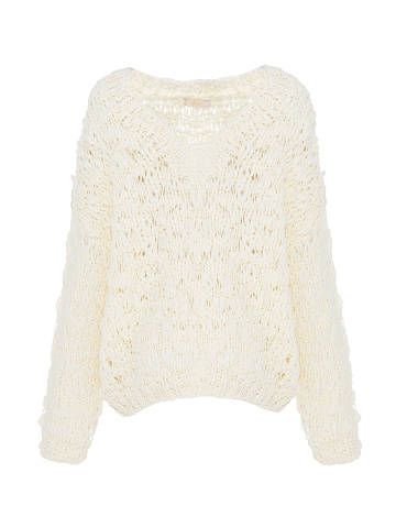 White Beaded Cashmere Pullover, 1