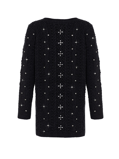 Black Rhinestones Long Wool Cardigan, 2 Black Rhinestones Long Wool Cardigan, 2