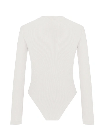 White Ribbed Cotton L/S Round Neck Bodysuit, 2